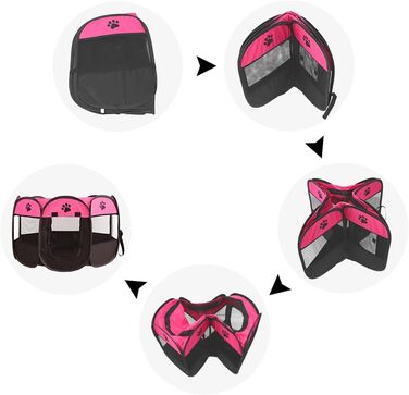 Клітка-забіг для собак і цуценят, складана, 73x73x43 см (рожевий+чорний)