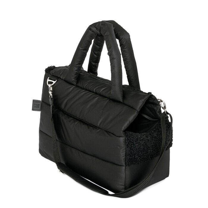 PAW WOW переносна сумка для собак SARA | стильна переноска для маленьких собак | водо- та вітростійка | з підкладкою з тедді, регульований плечовий ремінь, зовнішня кишеня (Чорний)