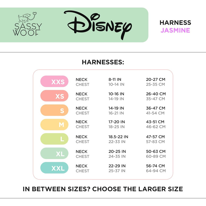 Регульована шлейка для собак Sassy Woof Disney Принцеса Жасмін, L, дихаюча сітка, не тягне, 2 D-кільця, для великих собак, офіційна ліцензія
