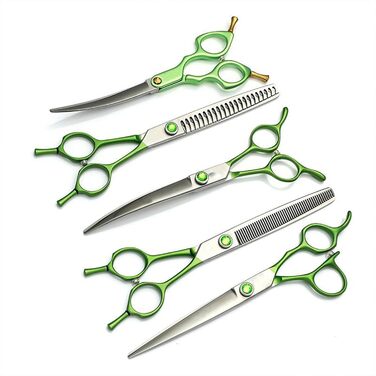 Ножиці для грумінгу собак, вигнуті - 7.0' з японської нержавіючої сталі. Ідеальні для догляду за шерстю собак та котів. Зелені ножиці для грумінгу.