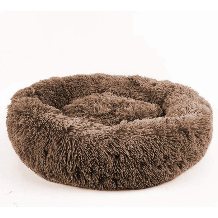 Кругле ліжко для собак та котів, велике, 100 см, коричневе. М'яке, плюшеве ліжко для великих та середніх собак.