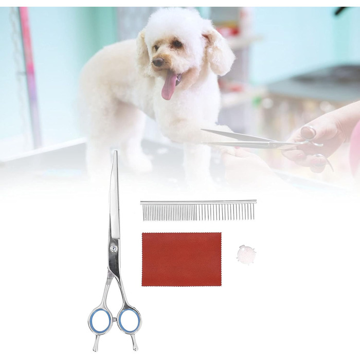 Набір професійних ножиць для грумінгу собак – набір з ножицями, гребінцем, тканиною, етикеткою та чохлом. Для догляду за собаками вдома