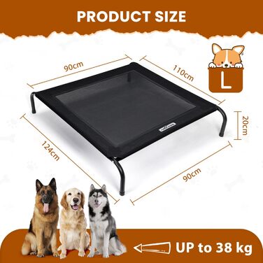 Зручне лежанка для собак Nobleza Hundeliege Outdoor, великий розмір, для вулиці та кемпінгу, з піднятим бортиком, чорний, 105x80x20 см (124x90x20 см)