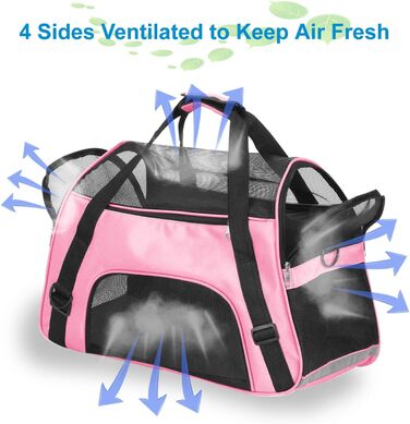 Трансформер для перевезення домашніх тварин (кіт, собака, кролик, хом'як). Сумка-переноска для тварин, схвалена для авіаперельотів, м'яка, з плечовим ременем. Розмір M (47x27x28 см), до 5 кг. Рожева