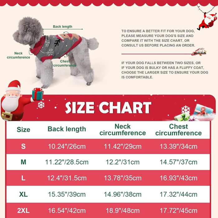 Пуловер для собак на Різдво, теплий вовняний пуловер з коміром-гетром для собак, малі та середні породи (Сірий, S)
