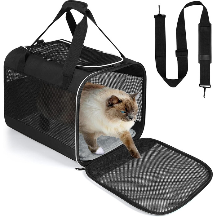 Транспортний бокс для котів Lannvan, до 6,5 кг, чорний (45x30x30 см)