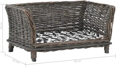 Ліжко для собаки vidaXL з подушкою, натуральний плетений кошик 50x33x30 см, спальний кошик для домашніх тварин з лози