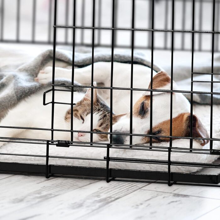 Клітка для собак Relaxdays, для дому та автомобіля, HBT: 87 x 122 x 80 см, складана собача будка з дном, 2 двері, ручка, сталь, чорна L 80 x B 122 x H 87 см
