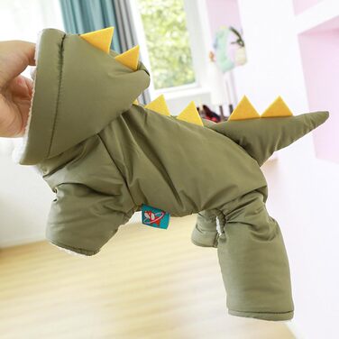 Зимовий костюм динозавра для собак, теплий комбінезон з капюшоном, одяг для маленьких собак, зелений, розмір M
