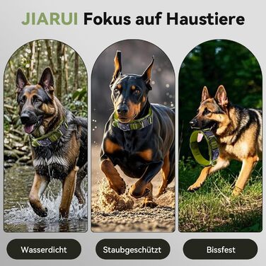 Тактичне собаче нашийник DE JIARUI з ручкою, водонепроникний Airtag нашийник для собак, товстий регульований нашийник для собак з м'якою підкладкою, металева застібка для собак середніх та великих порід (зелений, M(15'-19')) Зелений L(18'-23')