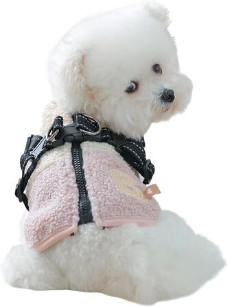 Зимовий теплий пуховик для собак | З флісовою підкладкою, з отвором для шлейки | Для маленьких та середніх собак, підходить для прогулянок, спорту та активного відпочинку на вулиці, рожевий та білий