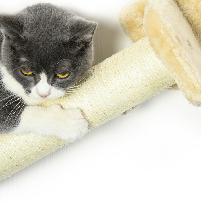 Набір скеледром PawHut Cats 5 штук зі сходами у формі милої хмари, 2 стовбури для подряпин, платформи, плюшевий гамак, бежевий