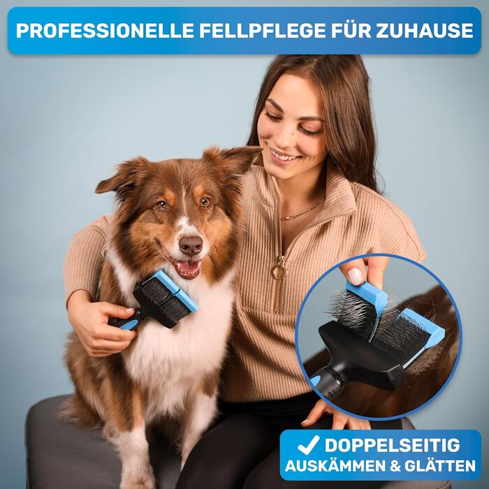 BluePet ZupfZeug Pro професійна щітка для довгошерстих собак і котів, синя, подвійна, для видалення підшерстя, ковтунів і вузлів