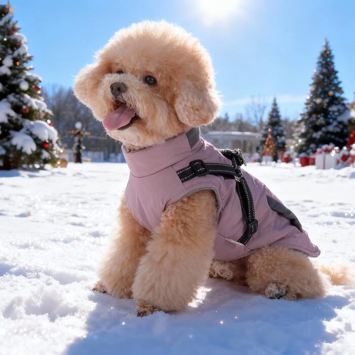 Тепла зимова куртка для собак середніх та малих порід, непромокаєма, з отвором для шлейки, для активного відпочинку (Lila, M)