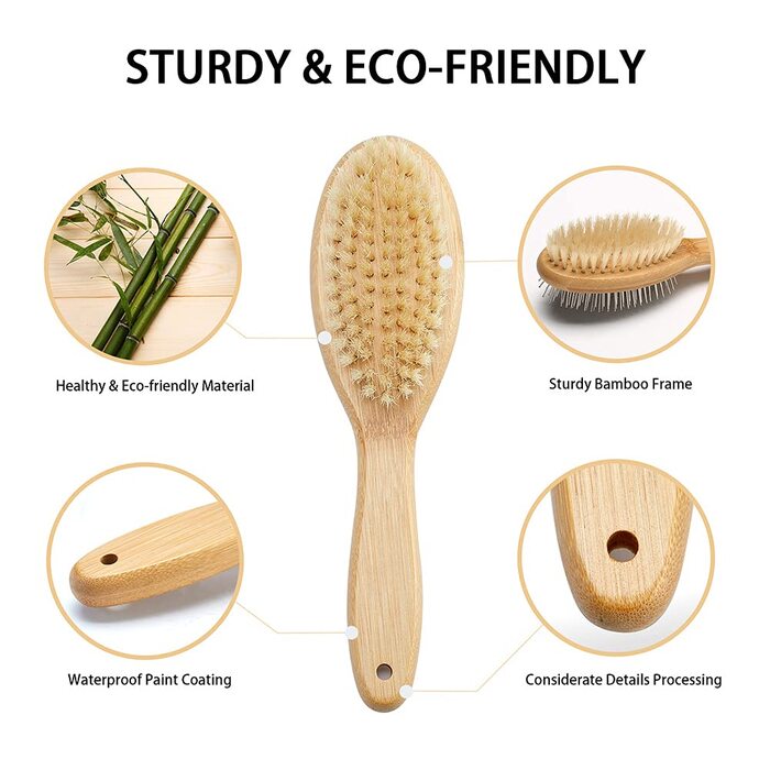 Набір щіток для грумінгу собак та котів (2 шт.) з натуральної щетини дикого кабана, зручна ручка, для довгого та короткого волосся (жовтий/чорний)