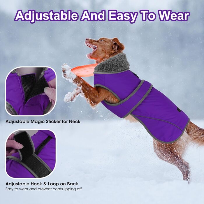 Зимовий теплий пуловер для собак Dogchee з флісовим коміром, куртка для собак, одяг для тварин, світловідбиваюча підкладка з флісу, теплий одяг для маленьких, середніх та великих собак, розмір XXXL (обхват грудей 88-113 см, довжина спини 70 см), фіолетови