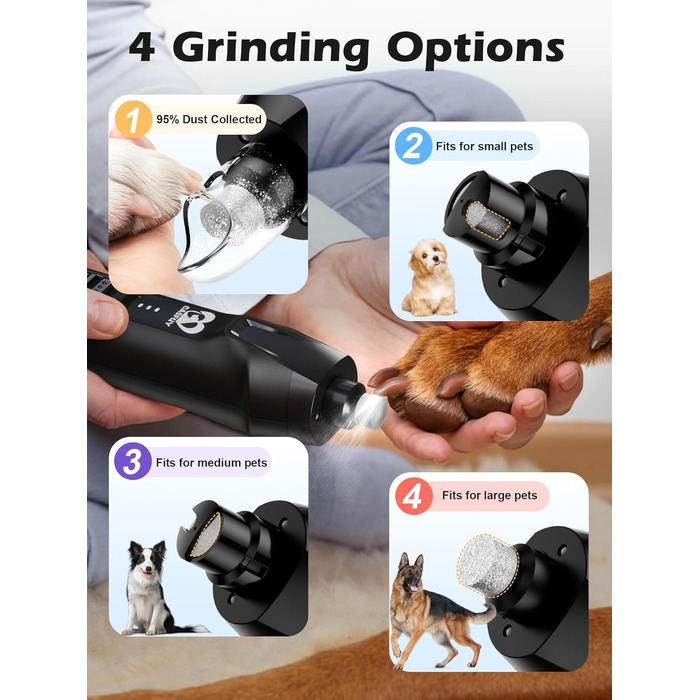 Електричний точилка для собачих кігтів Casfuy - тиха, з LED-підсвіткою та збирачем пилу, 4.8V, для великих собак (чорний)