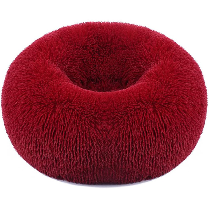Кругле ліжко для собак і котів Chickw1, тепле м'яке ліжко-пончик, миється, з неслизькою основою, для маленьких, середніх та великих собак (50см, Бордовий)
