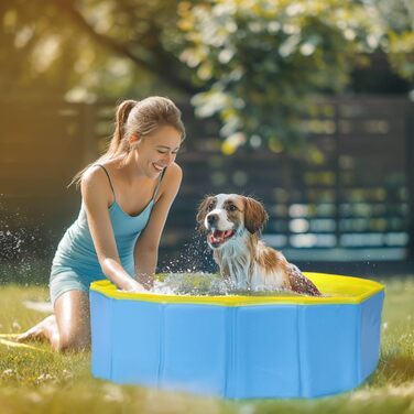 Басейн для собак Nobleza: складаний, 80x20 см, блакитний та жовтий, для великих та маленьких собак та котів