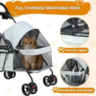 Дитяча коляска для тварин з 4 колесами, сіра: легка, складна, до 7,5 кг
