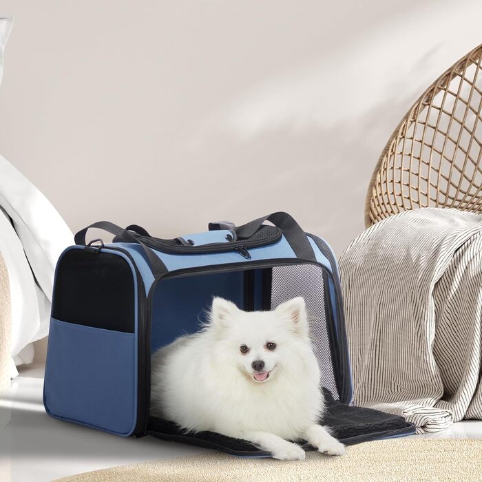 Переноска для котів і маленьких собак Petsfit, легка, з ременем безпеки та розширюваним матом, синя, розмір L