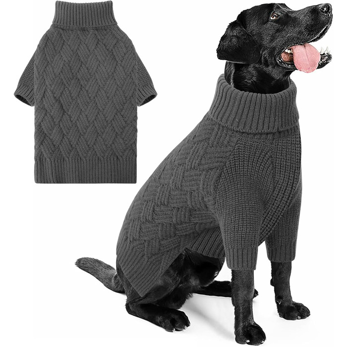 Теплий зимовий пуловер для собак та котів AOFITEE, з ролетним коміром, для чихуахуа, розмір XL, сірий