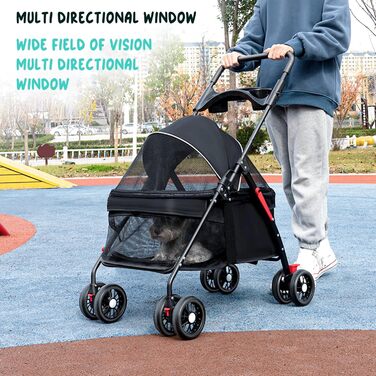 Візок для собак та котів Hundebuggy 2in1 до 20 кг - складний, з подвійними колесами 360°, тримач для напоїв, зручна система транспортування, багажник та ремені безпеки - ідеальний для подорожей та прогулянок