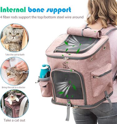 Рюкзак для собак та котів PETCUTE, складаний, з знімним килимком, дихаючий, з регульованими ременями, для подорожей (рожевий)