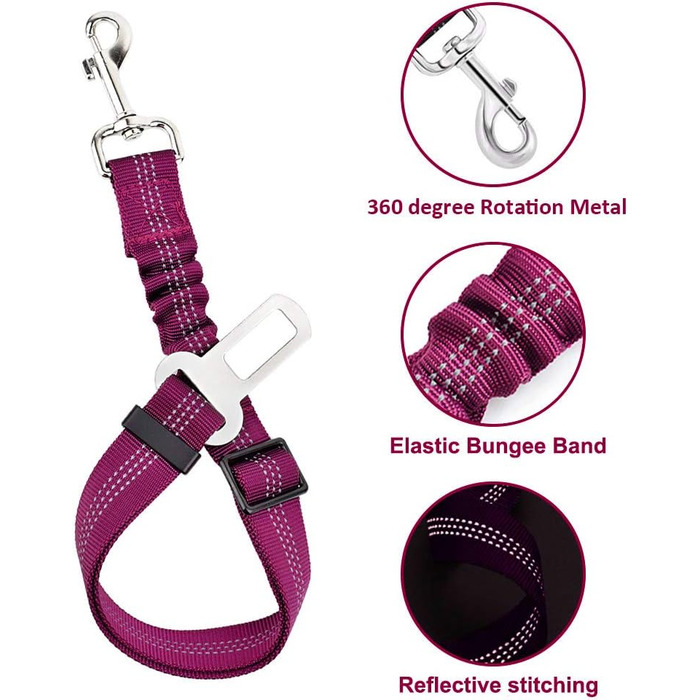 Автомобільний безпечний поводок для собак Lukovee: регульований, м'який, дихаючий, з кріпленням для авто, рожевий