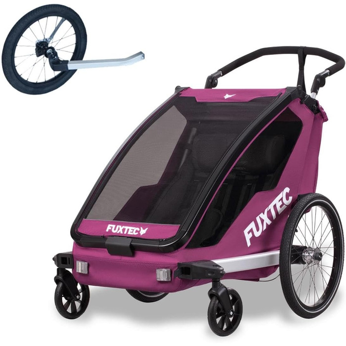 Fuxtec 2в1: Причіп-коляска для велосипеда та прогулянки для 2 дітей з алюмінію FX-FA1-SET з регульованим сидінням, дощем та сонцезахистом (Purpur)
