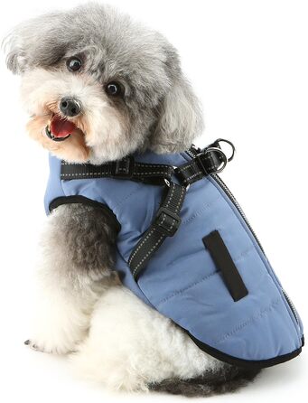 Тепла куртка для собак Yorkie та Chihuahua з підкладкою з флісу та інтегрованим повідком, вітронепроникна, (S, блакитна)