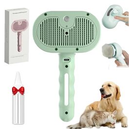 Фурмінатор Fellmoment 3-в-1: Парова щітка для тварин, для собак та котів, самоочисна, з функцією спрею (зелена з блакитним світлом)