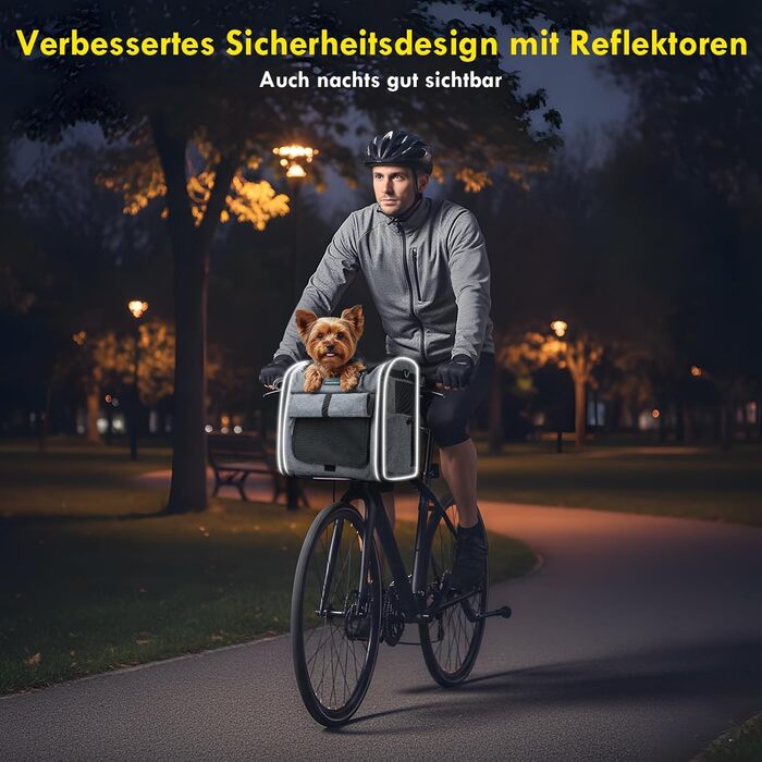 Корзина для собак на велосипед до 10 кг з L-подібним кріпленням Φ8см, складана корзина для велосипеда 4 в 1: рюкзак, сумка через плече, автокрісло, з м'якою подушкою, сітчастими вікнами та світловідбиваючими смугами