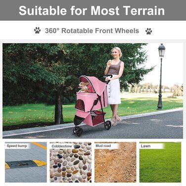 Візок для собак Wedyvko, 15 кг, рожевий, легкий, компактний, з аксесуарами, EVA-колеса