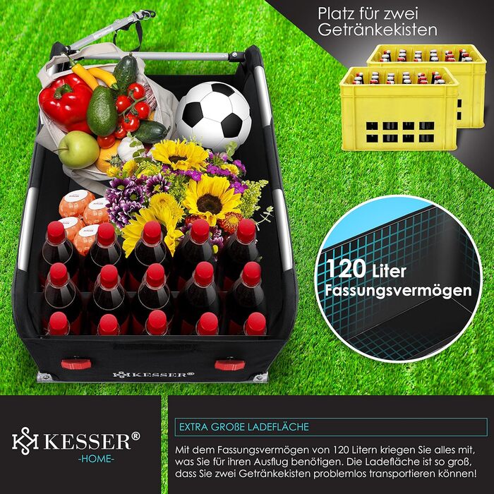 Причіп для велосипеда KESSER® вантажний з високою тягою, 120 л, чорний, з дахом та функцією складання