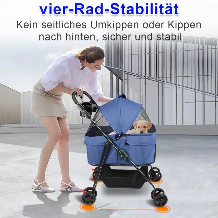 Візок для тварин та дітей Homewell 2в1, розкладний, з кошиком для зберігання та тримачем для напоїв, для собак та котів, блакитний