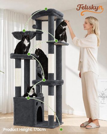 Комплекс для котів Kratzbaum XL 170 см сірий: будинок, дряпки, платформа, гойдалка