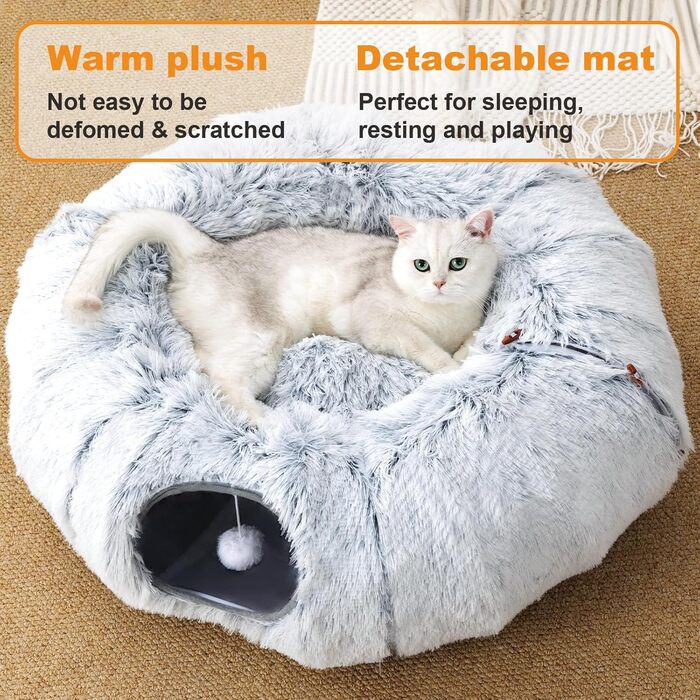 Туннель для котів FURRYPAWS XXL 3-в-1 – 160 см, ліжко, регульований, дихаючий, металевий каркас, складаний, для великих котів та дрібних тварин, сірий