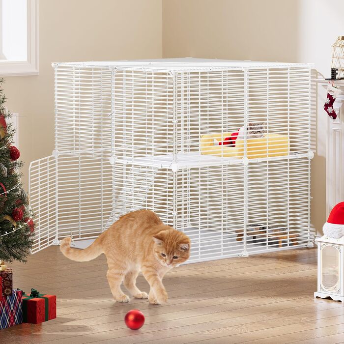 Клітка для котів YITAHOME для дому та вулиці, 2-ярусна, з металевим дротом, з 2 дверима та драбиною, 71x71x71 см, біла