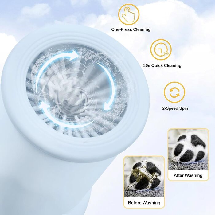 Електричний очищувач лап для домашніх тварин: автоматичний мийний набір з акумулятором, м'яка силіконова щітка для собак та котів. Білий