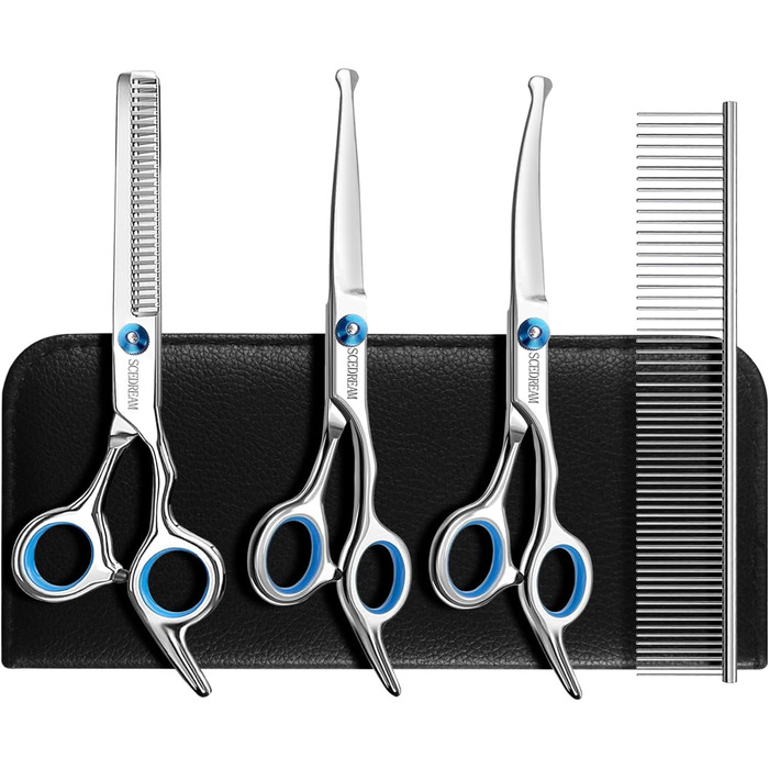 Набір для грумінгу собак 5 в 1: професійні ножиці для грумінгу з безпечними закругленими кінцями, срібні