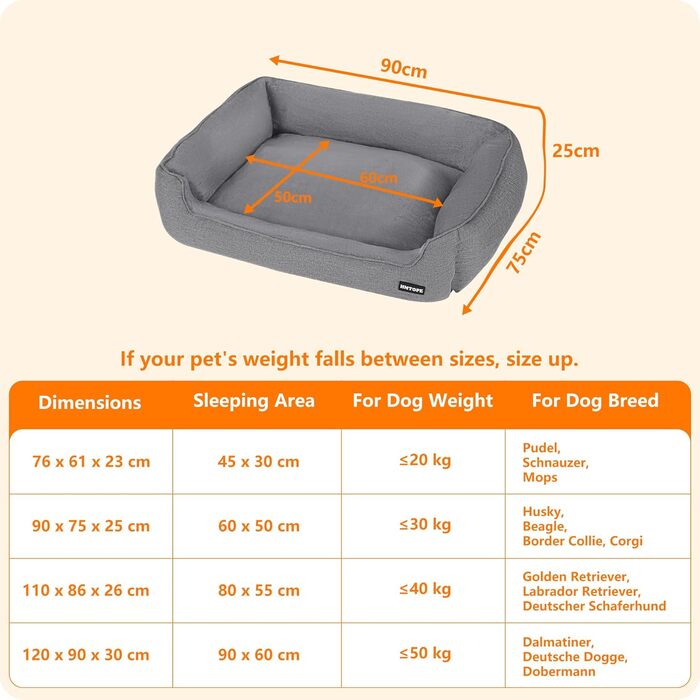 Крісло-ліжко для собак, ліжко для собак, подушка для собак, корзина для собак. Знімне та пральне, світло-сірий колір, 90 x 75 x 25 см