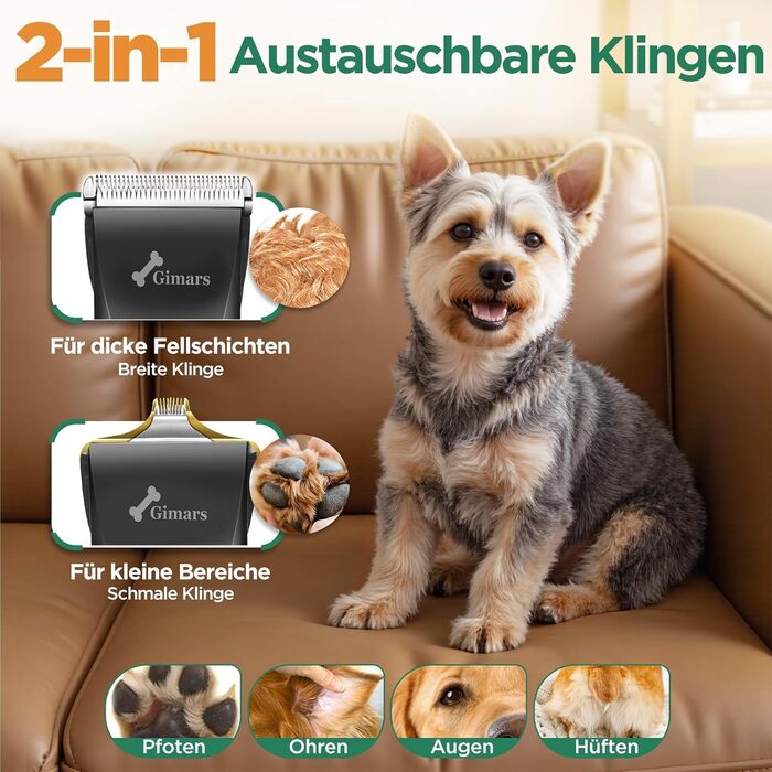Гімрас 6-в-1 професійна машинка для стрижки собак з набором ножиць, 7000 об/хв, тиха, акумуляторна, для густого хутра, 4-в-1 триммер для лап, срібна
