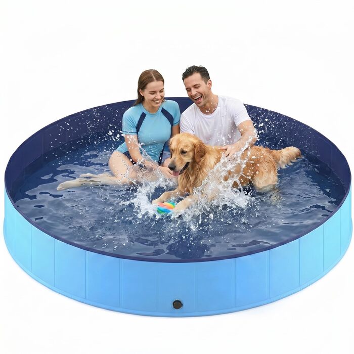 Басейн для собак складаний 180x30 см, синій PVC, антиковзний, швидкий дренаж