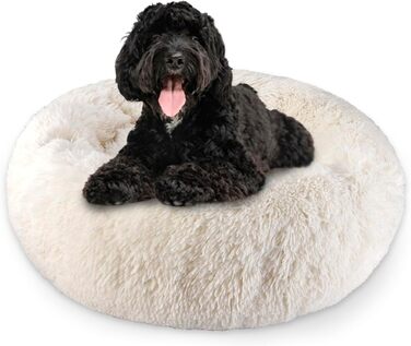 Крісло-лежанка для собак великих та середніх порід, 60 см Ø - М'яке та дихаюче ліжко для собак з неслизьким дном та піднятим бортиком, (76x76x27 см, Бежевий)