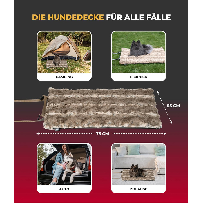 Водонепроникна лежанка-ковдра для собак HS-Hundebett Outdoor S 55x75 см, 3 см наповнювач, для подорожей і дому, тауп, вироблено в Німеччині