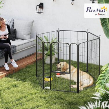 PawHut Клітка для цуценят та собак 6-ти кутова, з 6 грат, з дверцятами, захисний тент, 100 см, для дому та вулиці