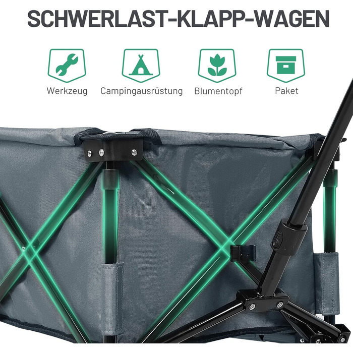 Вагончик Timber Ridge XXL: вантажний, складаний, з кишенями та тримачем для напоїв, для саду, кемпінгу, покупок (сірий)