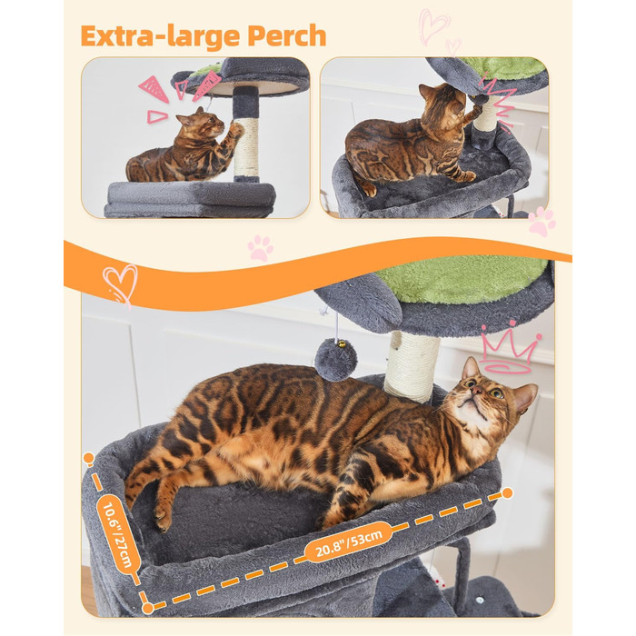 Драбина для котів Taoqimiao MS032G XXL - велика, для дорослих, з металевою гамаком, сірий