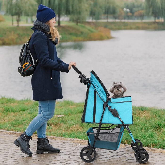 Дитяча коляска для собак і котів Haustier, 4 колеса, швидко складається, легка, для середніх та маленьких тварин (Сапфір)